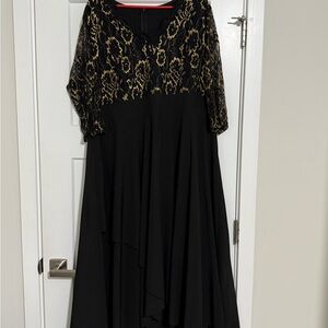 Elegant Black and Gold Lace Evening Dress